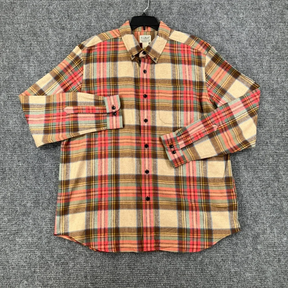 L.L. Bean Flannel Shirt Mens L Plaid Button Down Long Sleeve Outdoor Casual